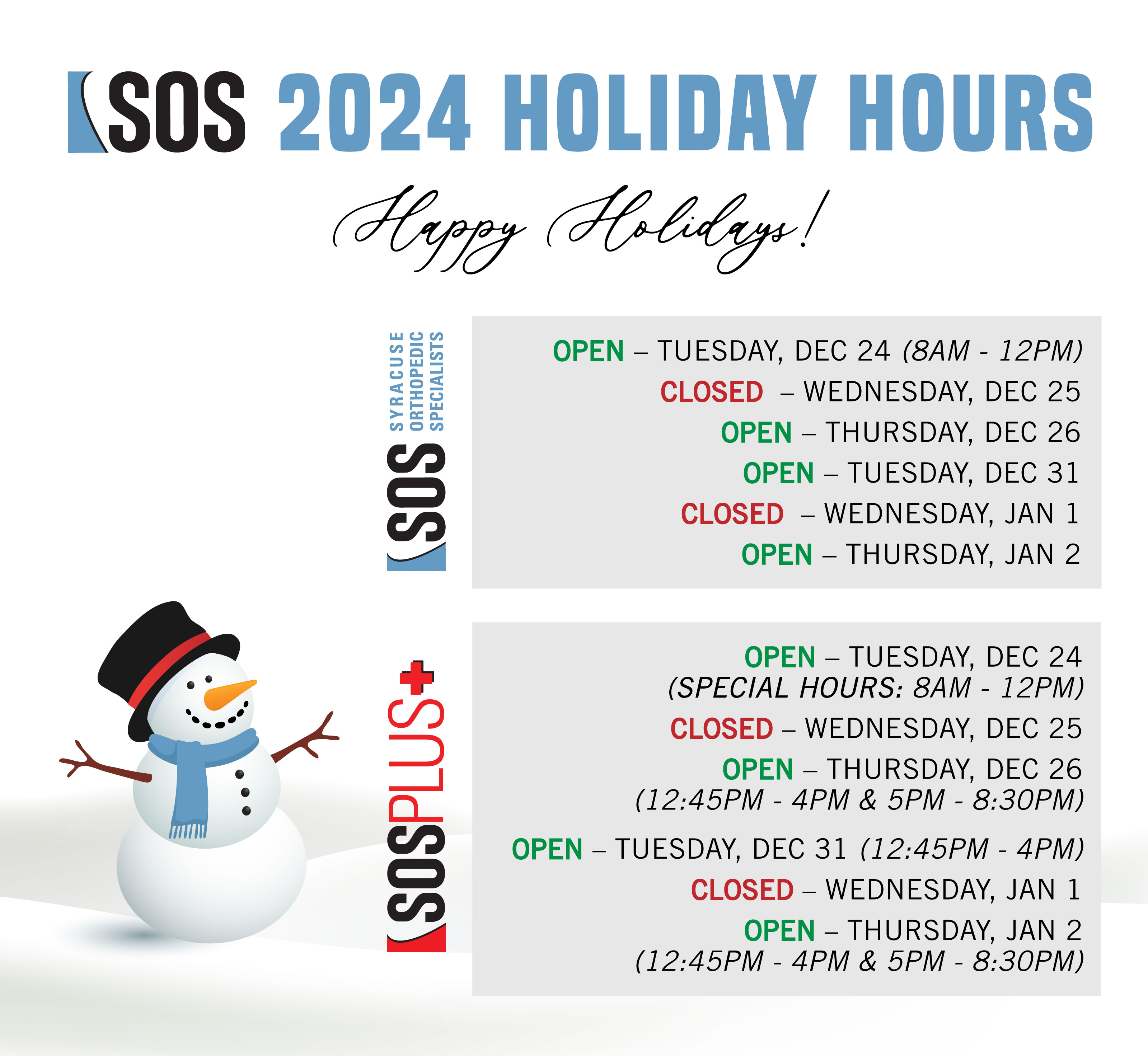 SOS 2024 Holiday Hours 