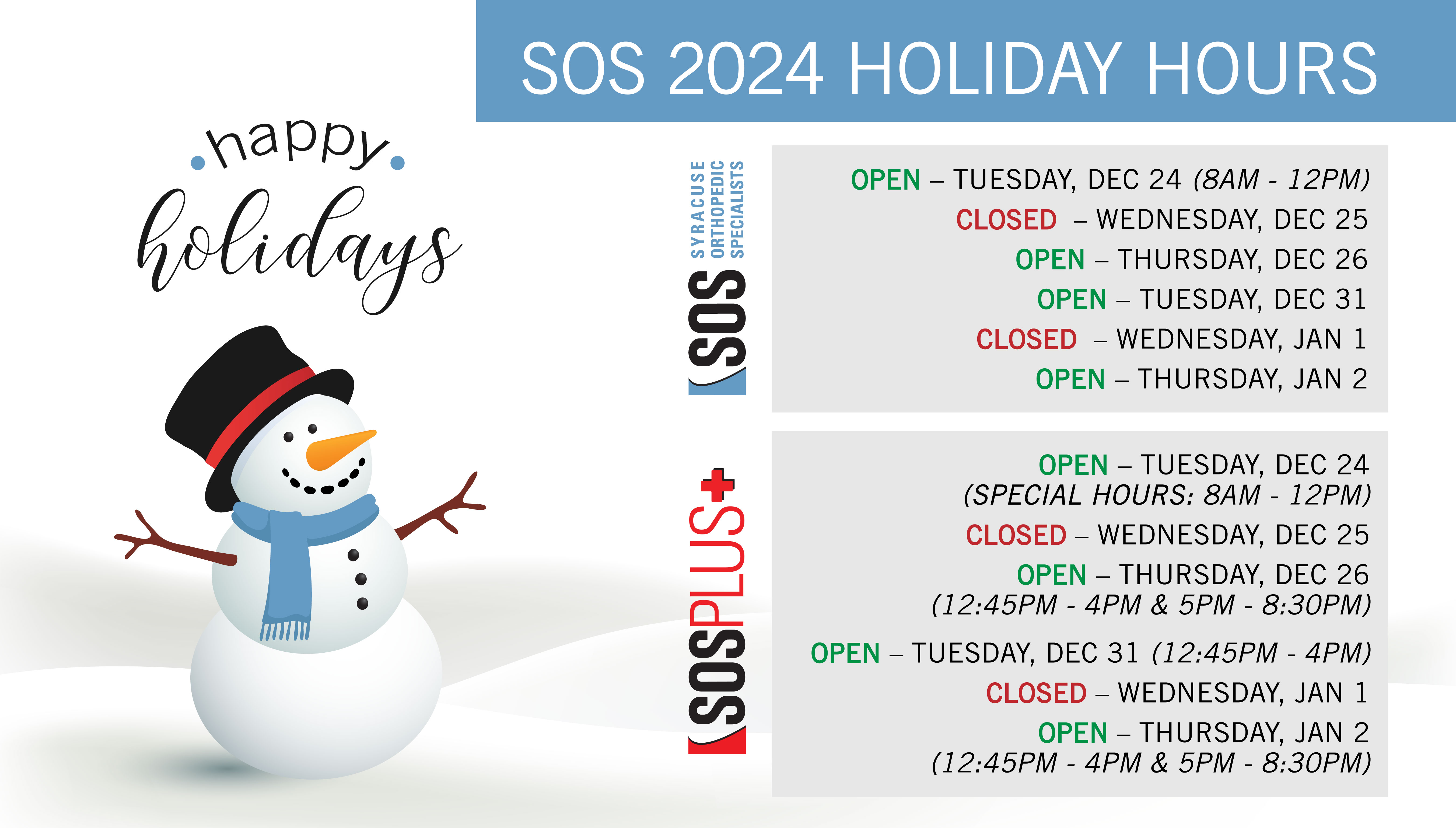 2024 Holiday Hours