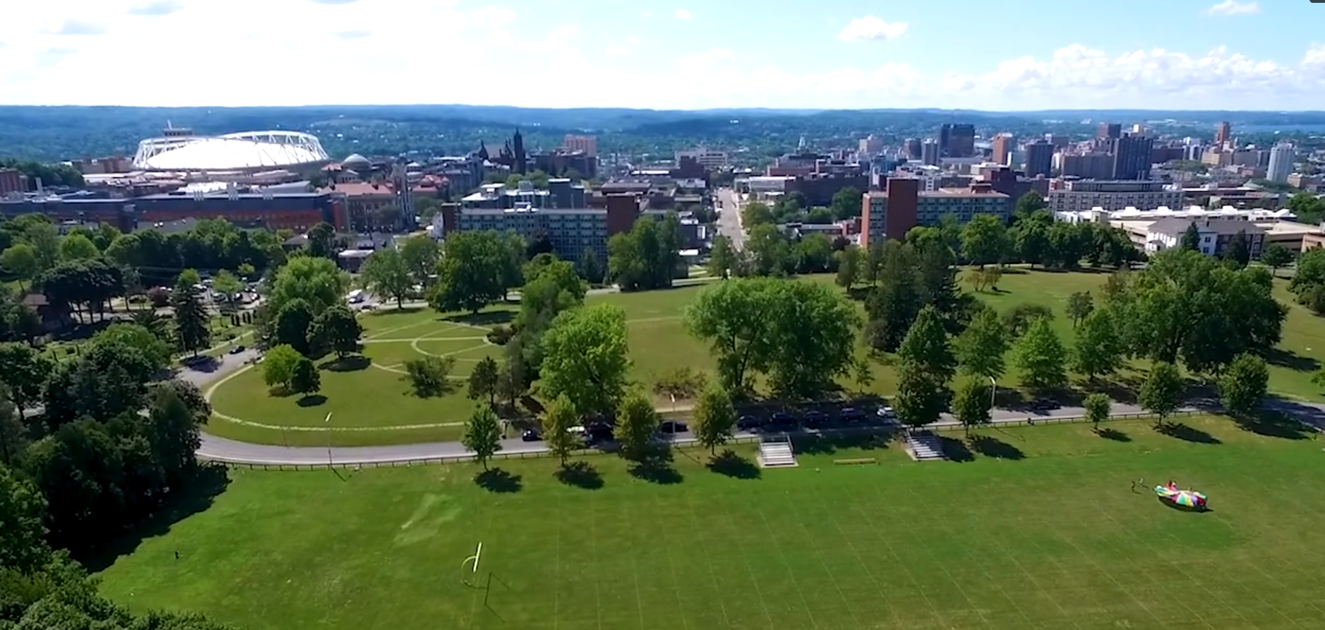 Aerial View of Syracuse, NY with view of Dome