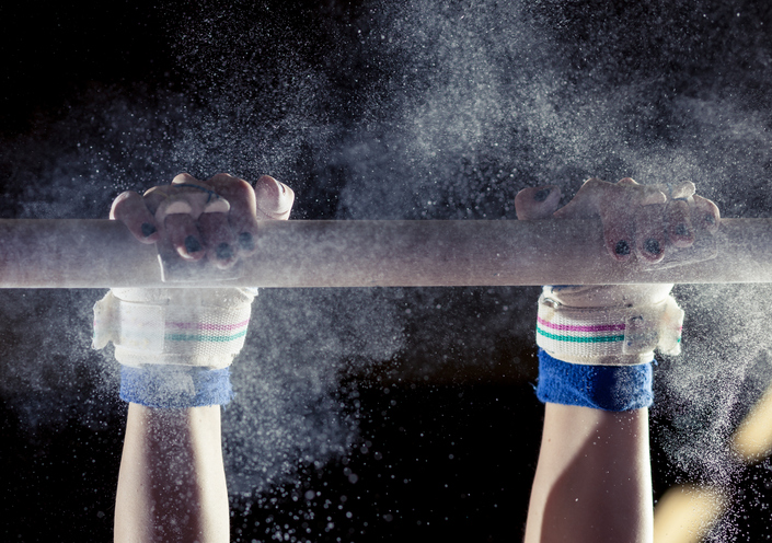 Gymnastics uneven bar hands and wrists